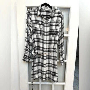 Lucky Brand | Black & White Toni Belted Plaid Button Down Shirt Dress Size M
